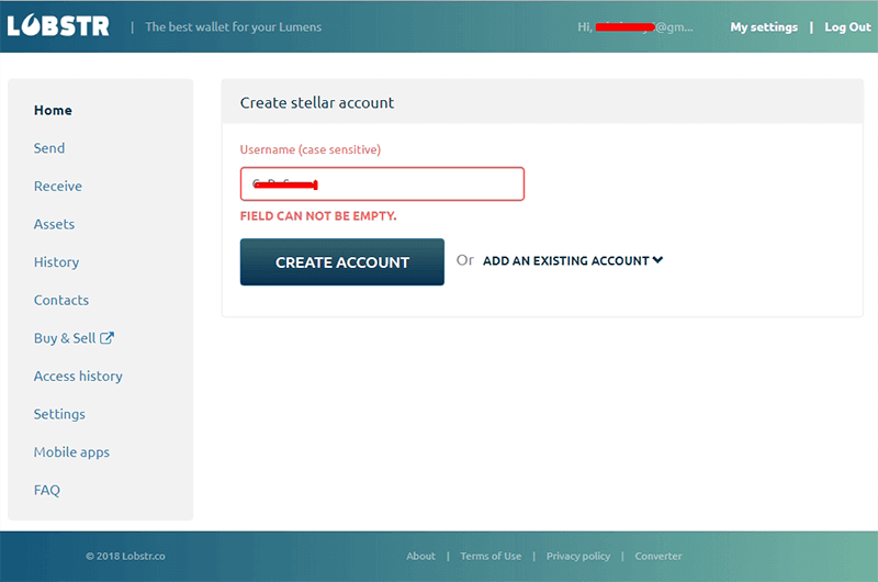 halaman form lobstr create account